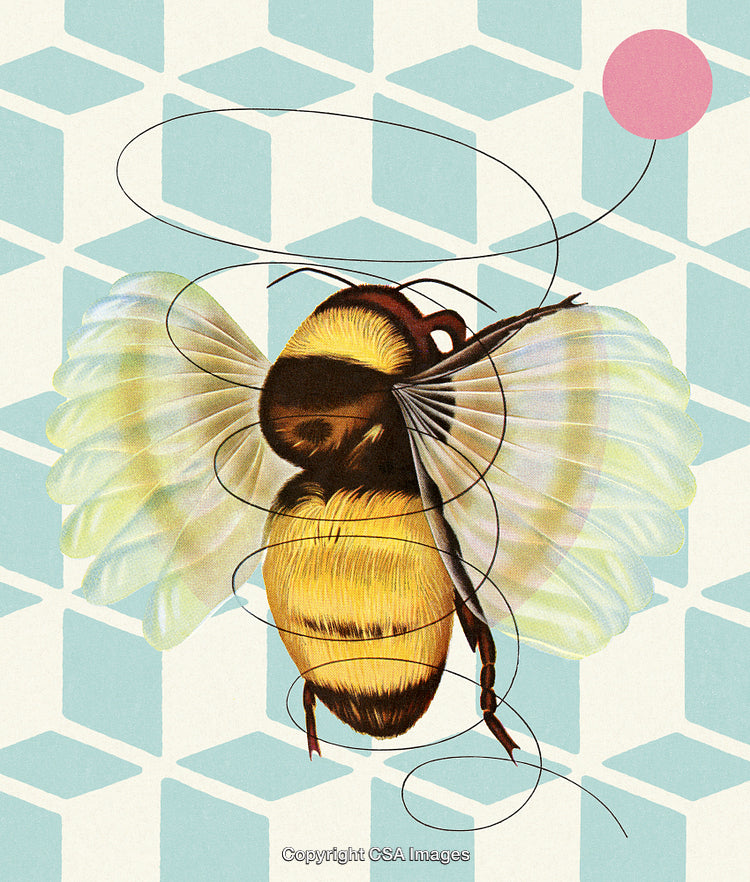 Illustration of a Bee with Abstract Geometric Background and Vibrant Colors