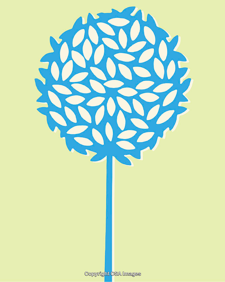Bright Blue Floral Design Illustration with Green Background