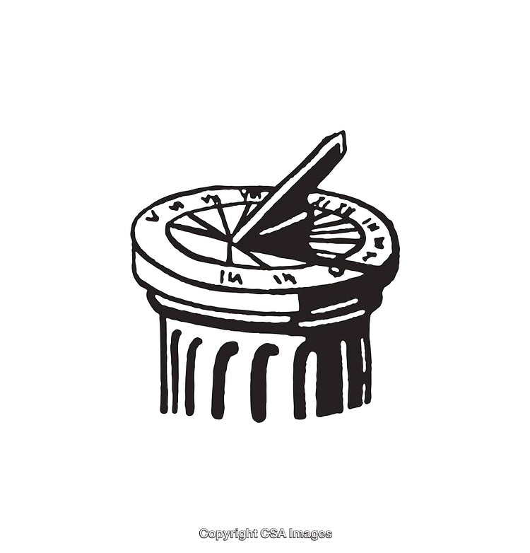 Black and White Illustration of a Classical Sundial on a Pedestal