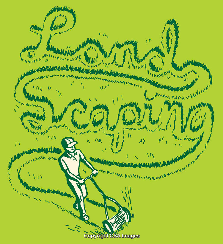 Line Art Illustration of Landscaping with Grass and Mowing Design