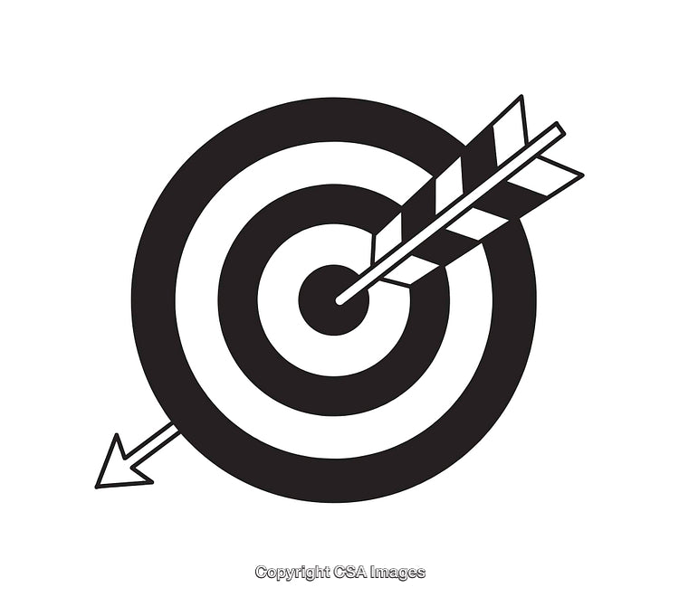 Black and White Illustration of Bullseye Target with Arrow in Center