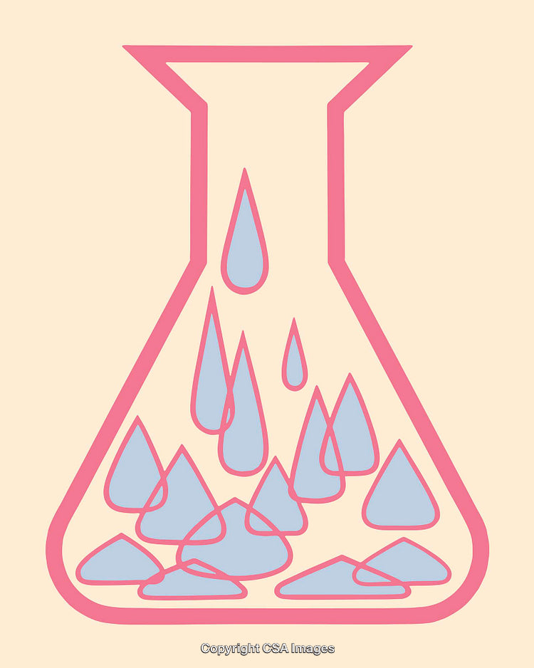 Colorful Line Art of Laboratory Flask with Liquid Drops