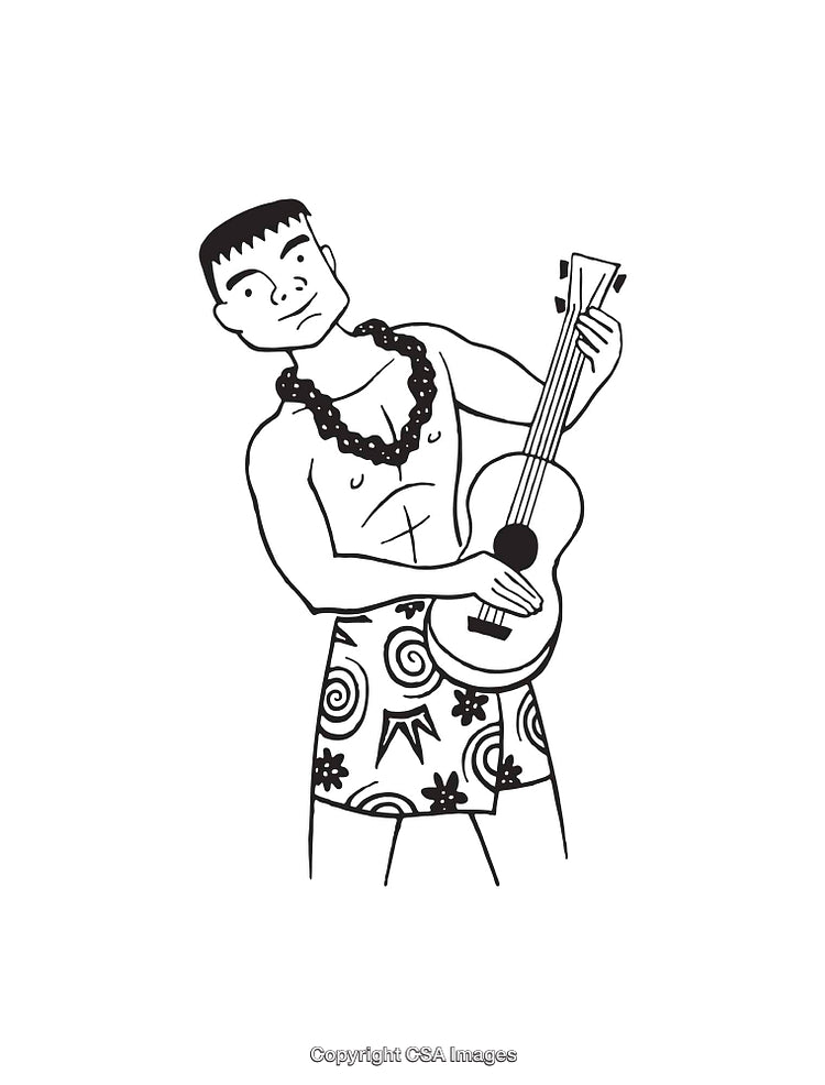 Black and White Line Art of a Musician Playing a Ukulele