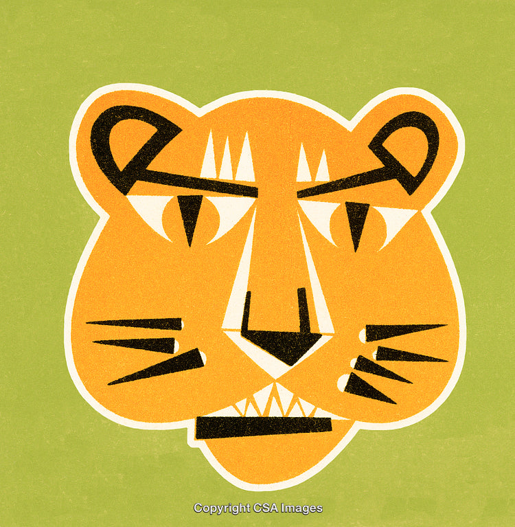 Geometric Illustration of a Tiger Face on a Green Background