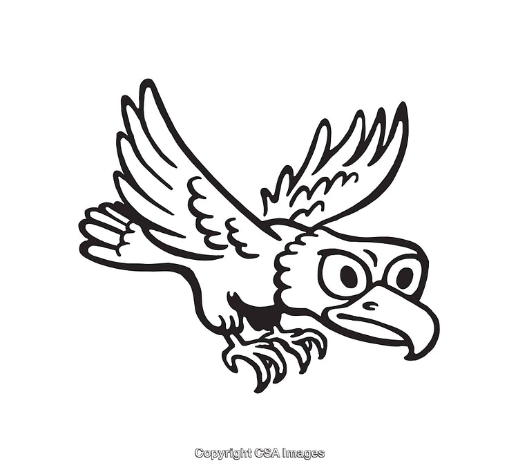 Black and White Line Art of a Bird in Flight with Bold Features