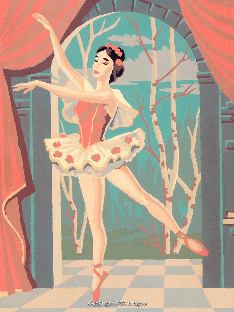 Elegant Ballerina in a Floral Tutu Performing Amidst a Serene Woodland Setting