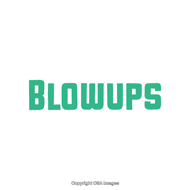 Bold Green Typeface Displaying The Word 'Blowups' on White Background