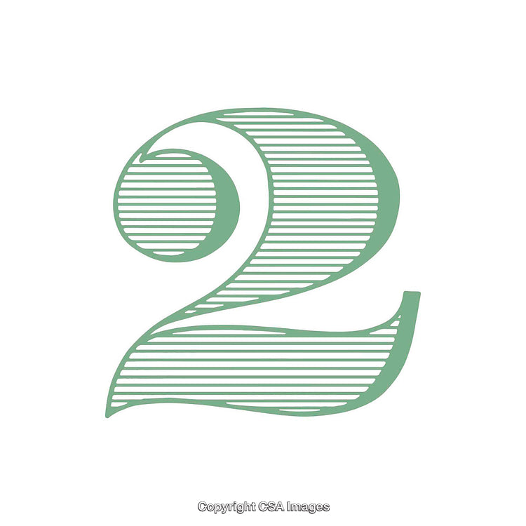 Illustration of the Number Two with Striped Design in Green