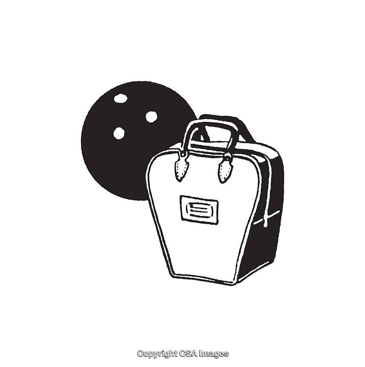 Black and White Illustration of Bowling Ball and Bag