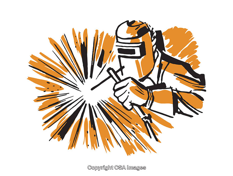 Professional Welder Illustration with Bright Sparks and Bold Colors