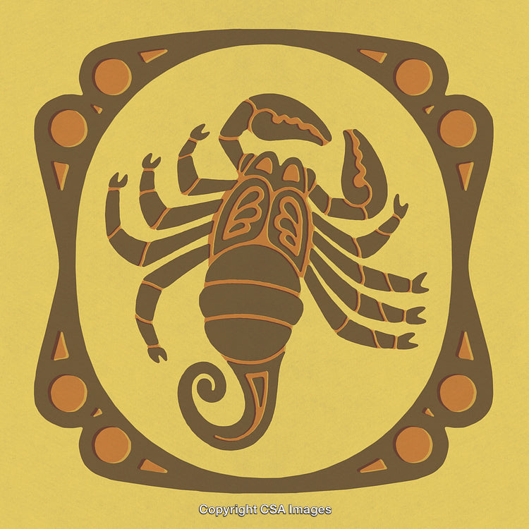 Illustration of a Scorpion in Brown and Yellow Tribal Design