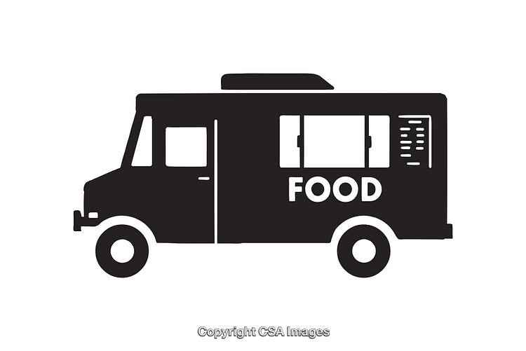 Black And White Line Art Illustration of a Food Truck Icon