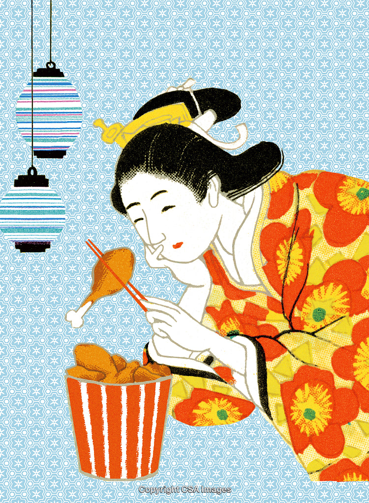 Traditional Japanese Artwork Featuring Modern Iconic Food and Design Elements