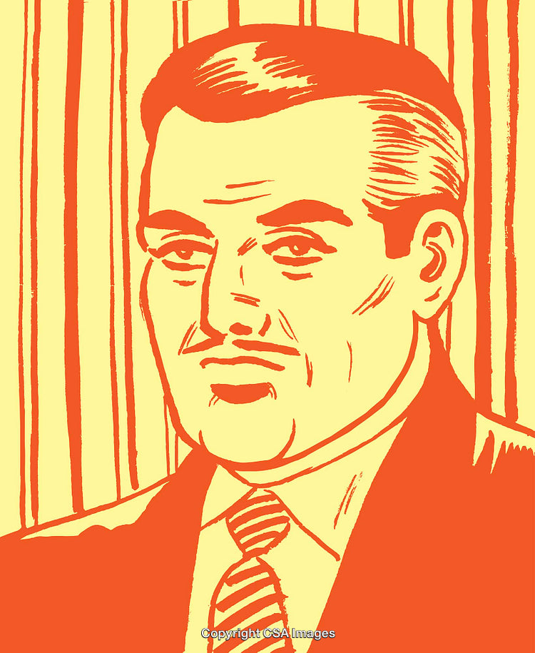Retro Styled Illustration of a Businessman with a Mustache
