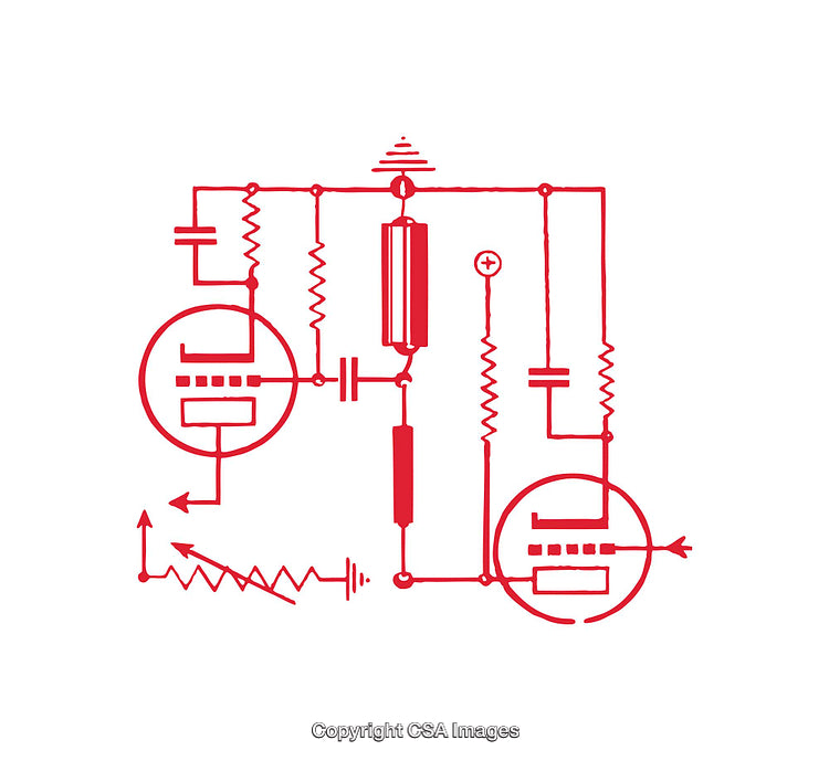 Red Circuit Diagram Illustration with Detailed Electronic Component Connections