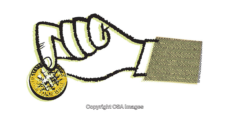 Illustration of a Hand Holding a Gold Dollar Coin