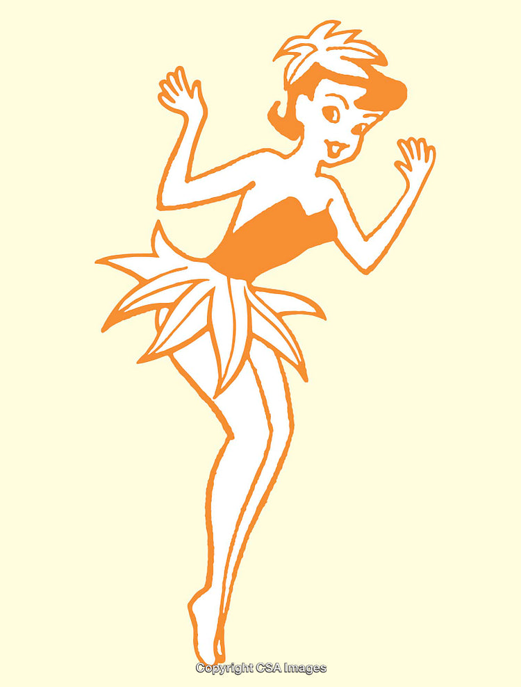 Cheerful Cartoon Line Art of a Dancing Young Woman in Orange and White