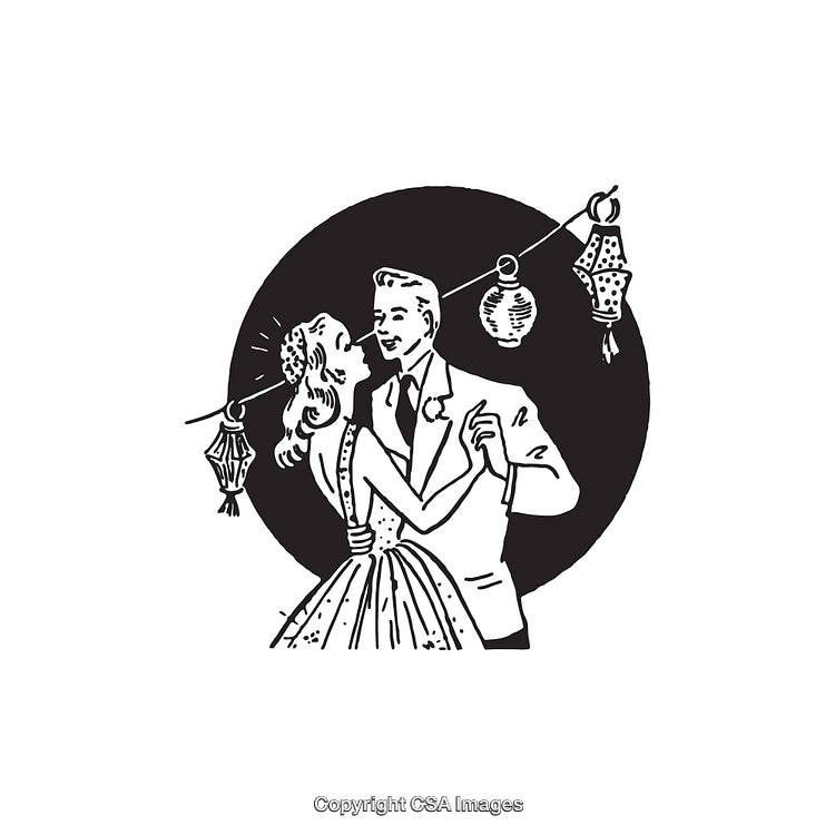 Retro Illustration of a Couple Dancing Under Festival Lanterns