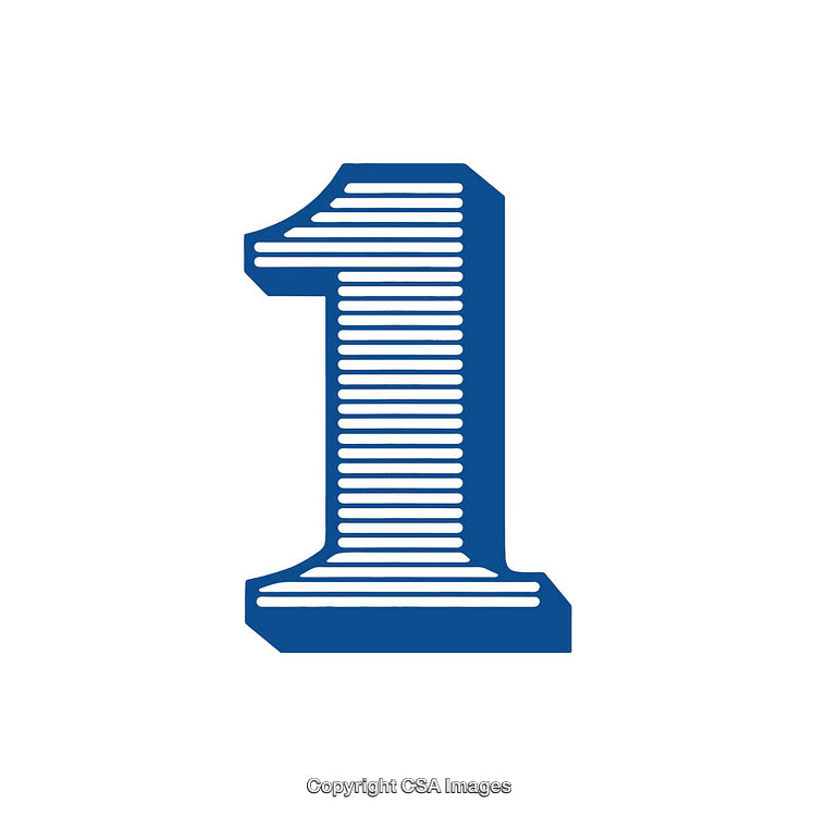 Stylized Blue Number One with Striped Design on White Background