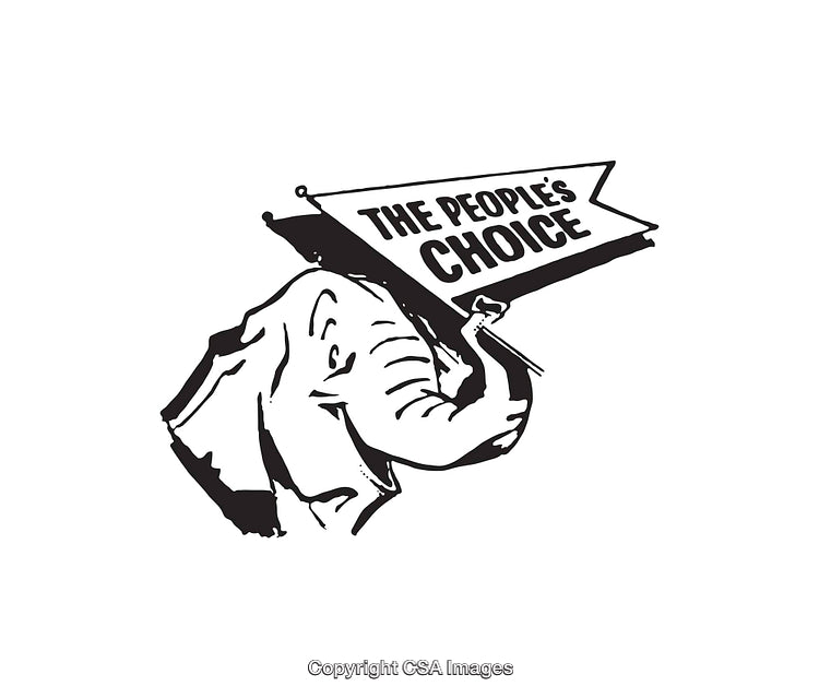 Black and White Line Art of An Elephant with People's Choice Banner
