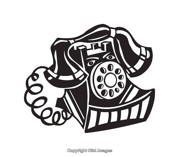 Retro Styled Black and White Illustration of Rotary Telephone