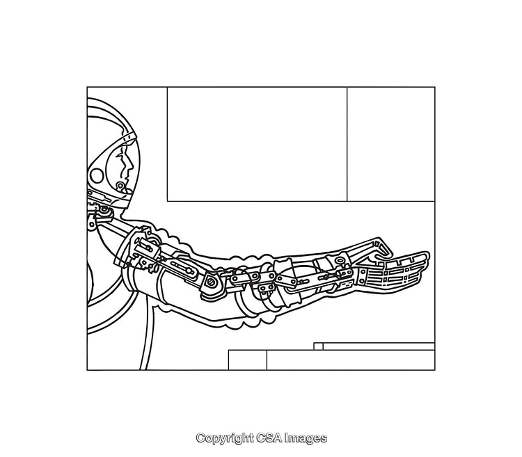 Black and White Diagram of a Spacesuit's Robotic Arm in Detail