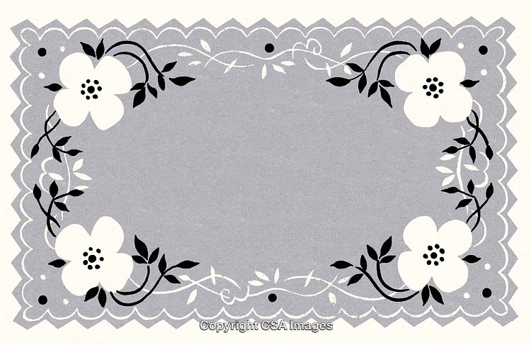 Decorative Floral Frame With Scalloped Edges in Elegant Monochrome Design
