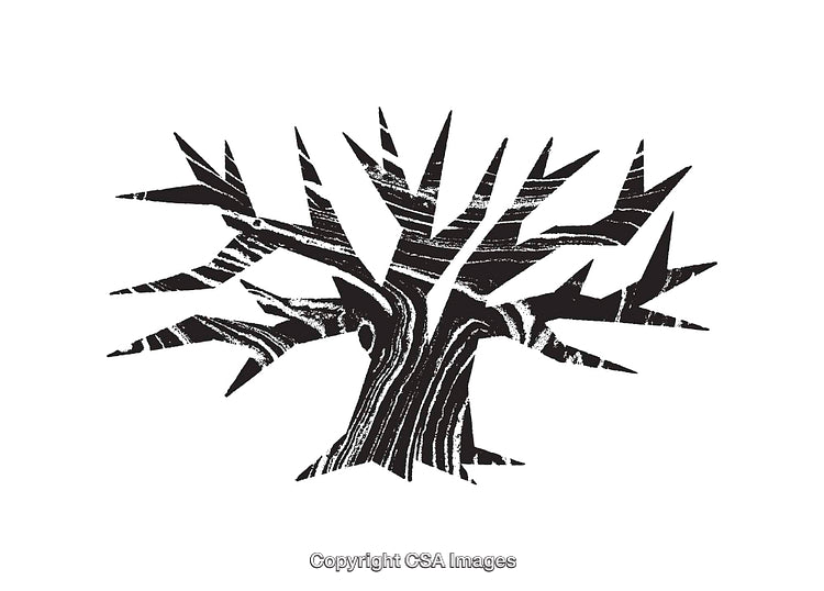 Black and White Abstract Tree Illustration with Textured Design