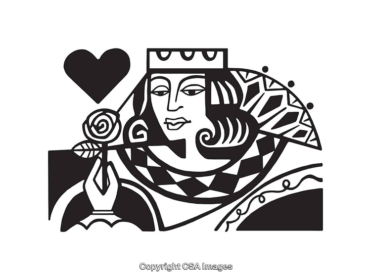 Elegant Black and White Illustration of a Playing Card Queen