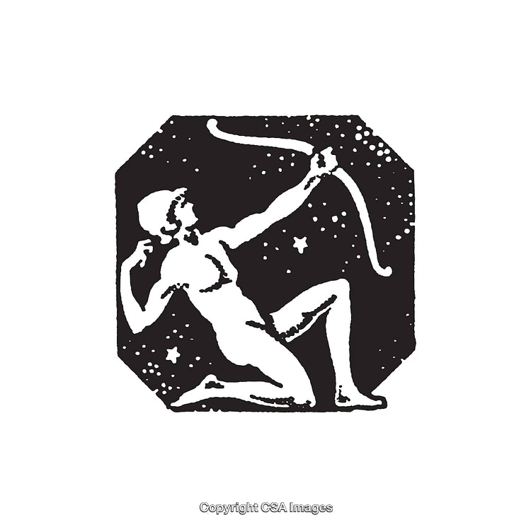 Artistic Black and White Illustration Depicting Sagittarius Constellation with Archer