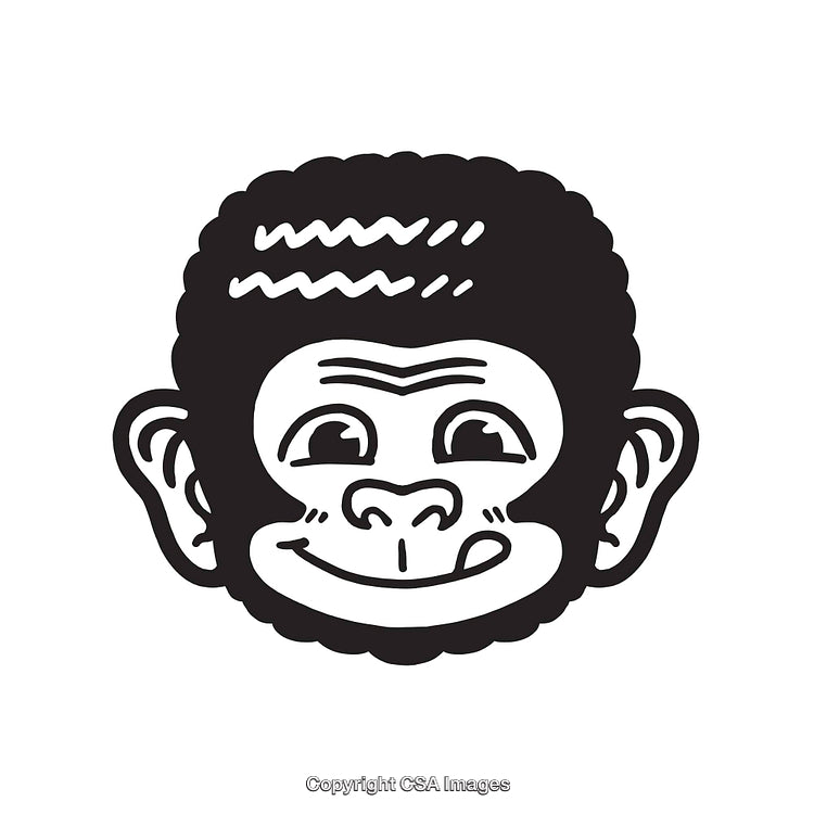 Whimsical Monkey Face Illustration in Black and White Line Art Style