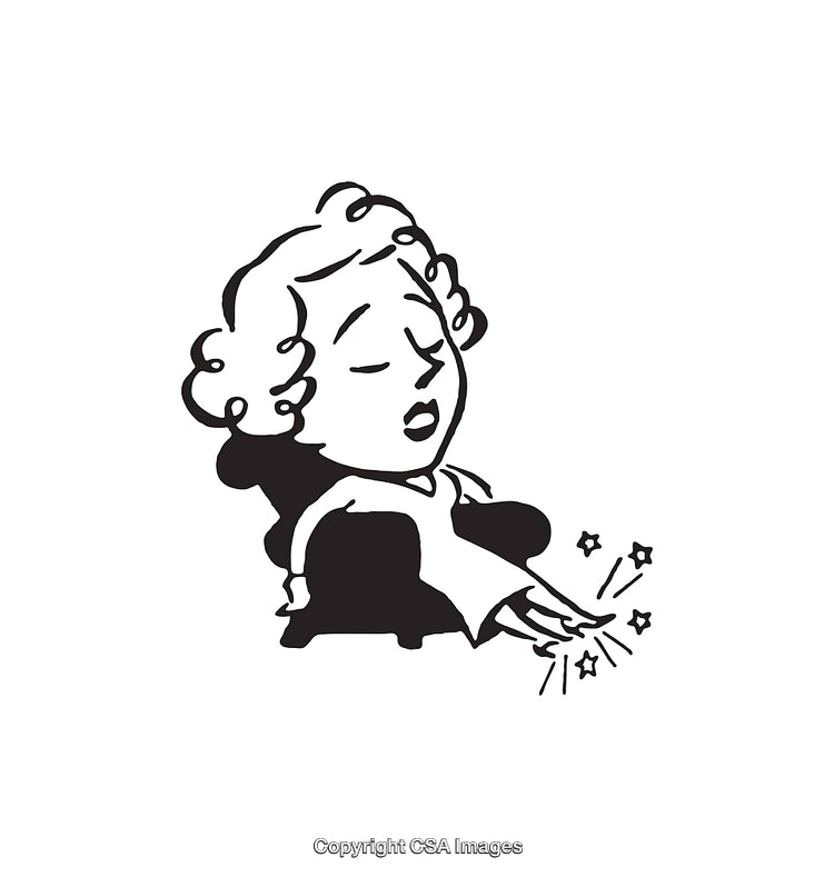 Black and White Illustration of Woman Performing Enigmatic Magical Action