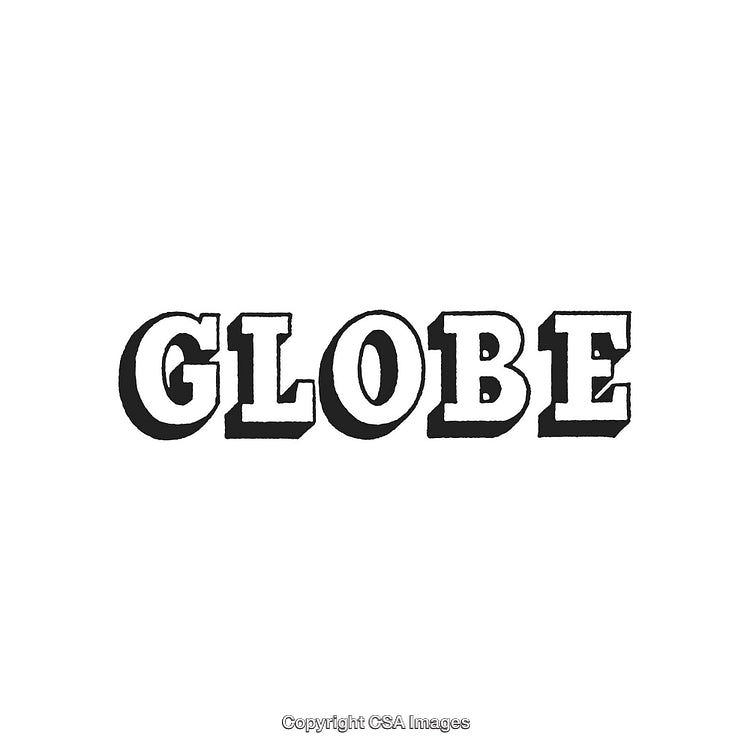 Bold Vintage Font Word Globe on Plain White Background