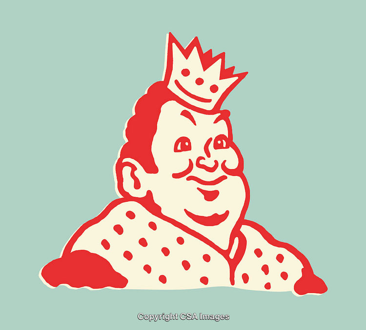 Whimsical Line Art of a Cheerful King with a Crown in Bold Colors
