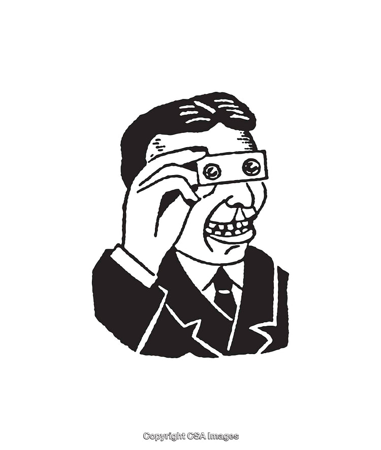 Black and White Illustration of a Person Holding a Viewfinder Graphic