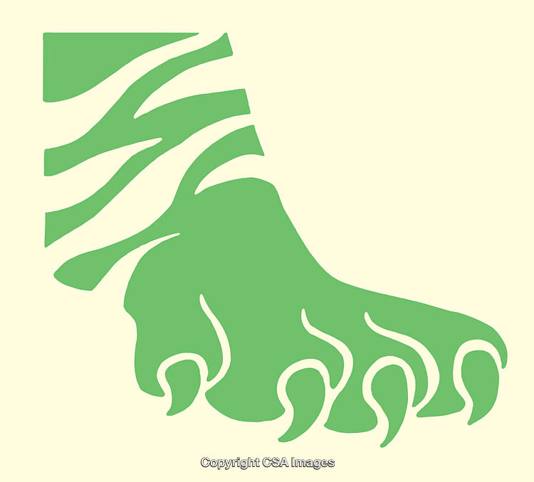 Green Paw Line Art Symbol with Abstract Striped Design