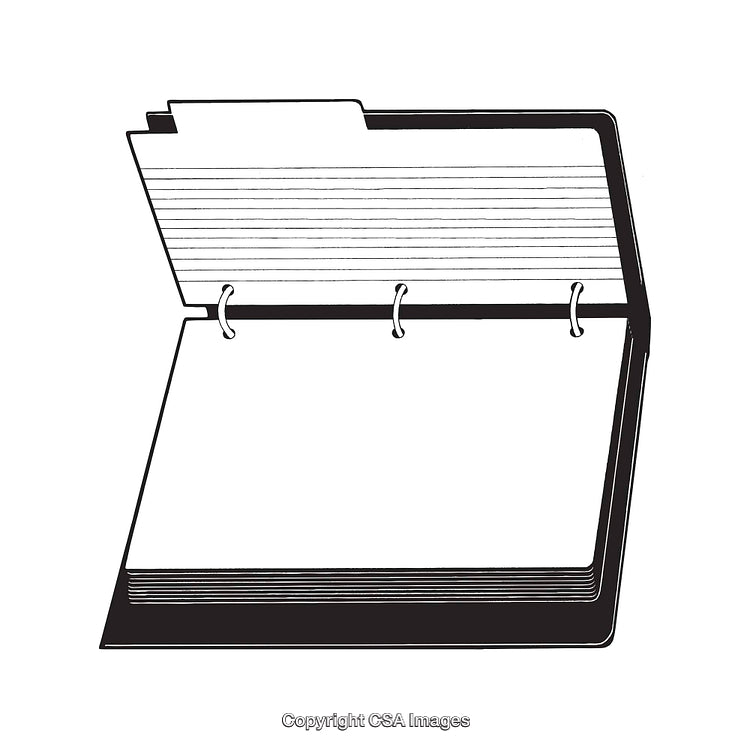 Black and White Illustration of an Open Notebook with Lined Pages