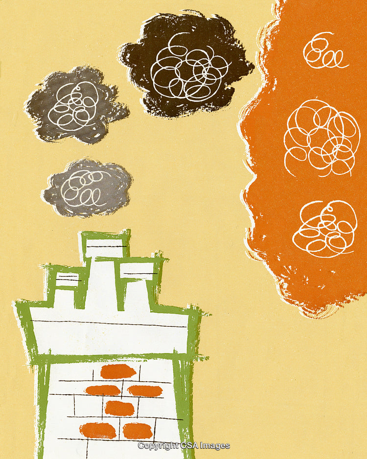 Abstract Artistic Depiction of a Building with Decorative Smoke Elements