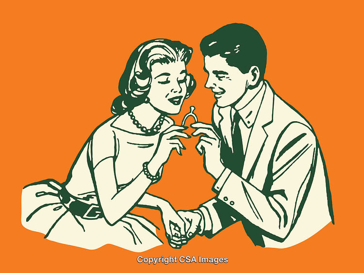 Retro Illustration of a Couple Sharing a Romantic Gesture