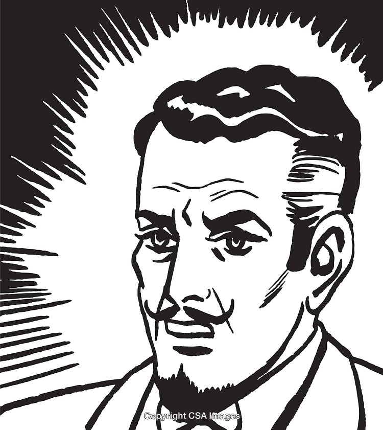 Retro Style Illustration of Confident Man with Mustache Highlighted by Radiant Lines