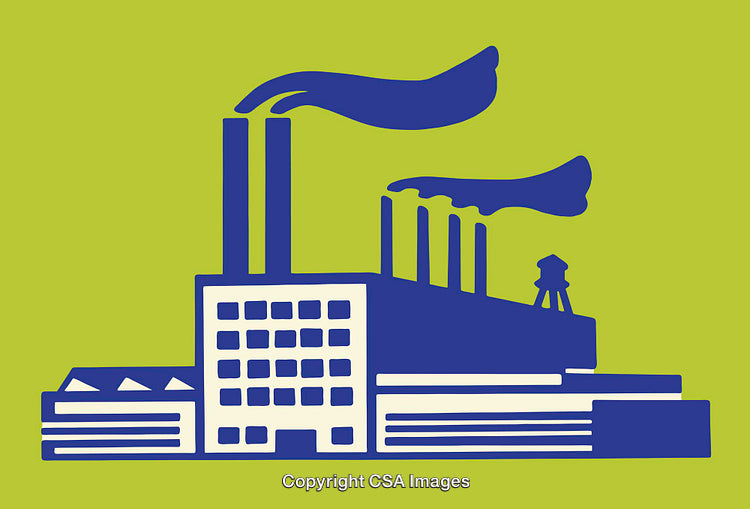 Illustration of a Factory in Solid Blue on a Bright Background
