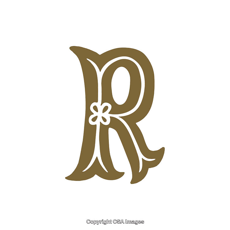 Elegant Floral Ornamented Gold Letter R on a White Background