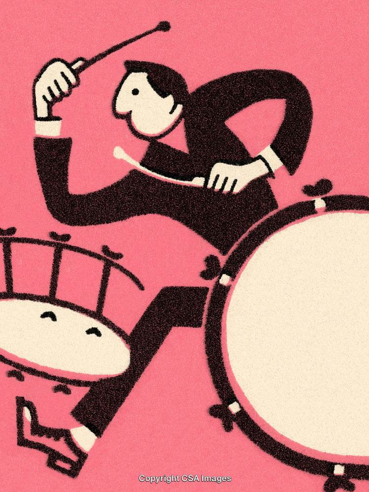 Retro Style Drummer Cartoon Illustration for Music Conceptual Artwork