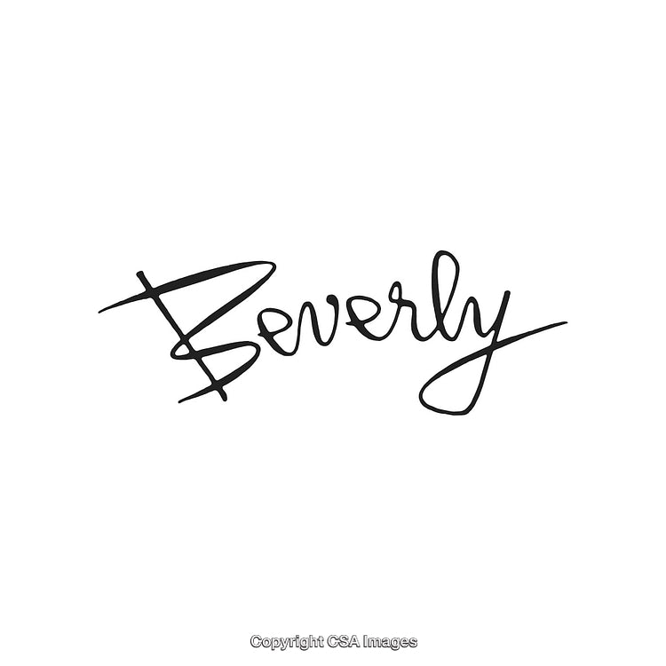 Handwritten Cursive Name Beverly in Black Ink on White Background