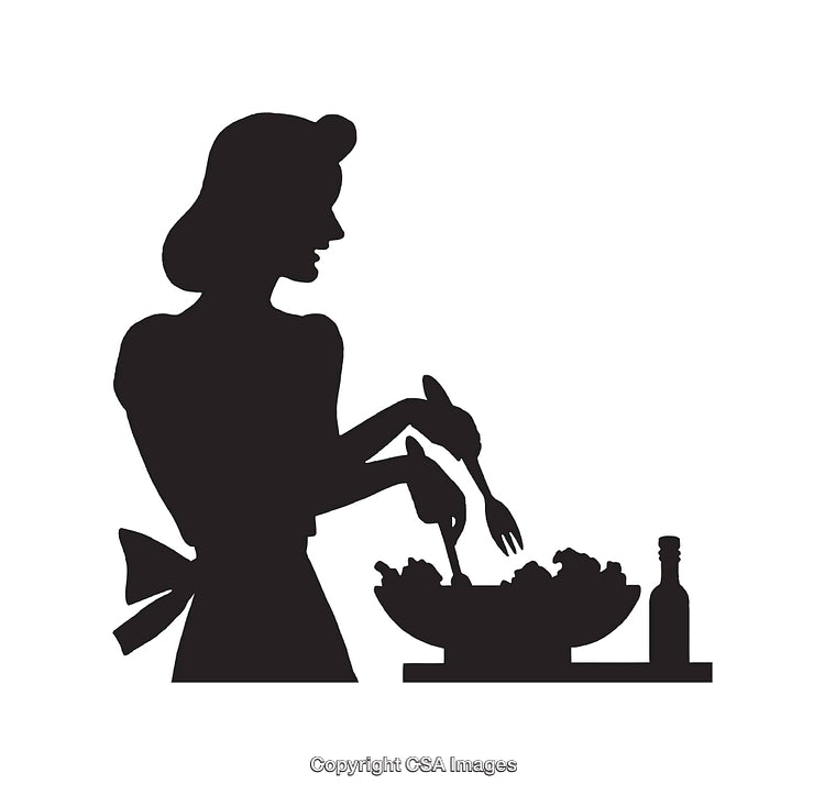Silhouette of a Woman Preparing Salad in Black and White