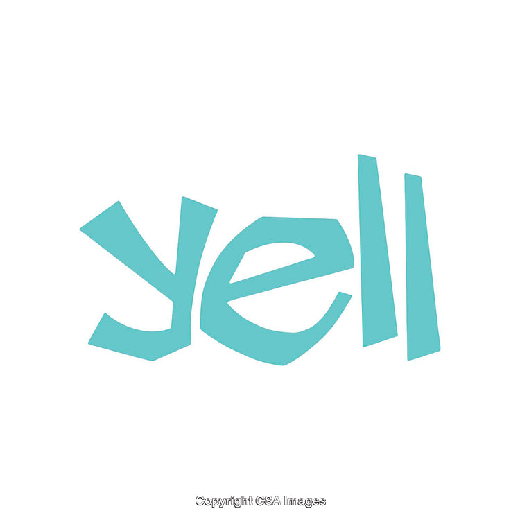 Blue Typography Designs Featuring the Word Yell on Plain White Background