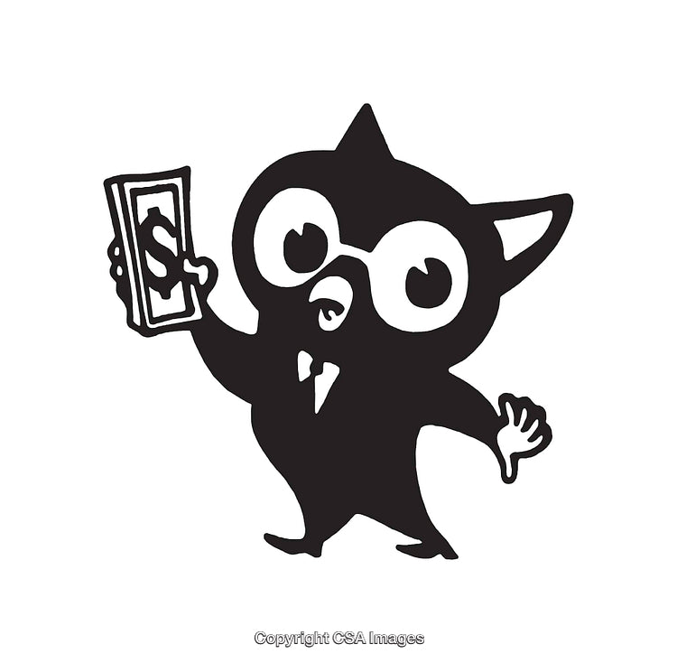Black And White Cartoon Character Holding Money Object With Confident Gesture