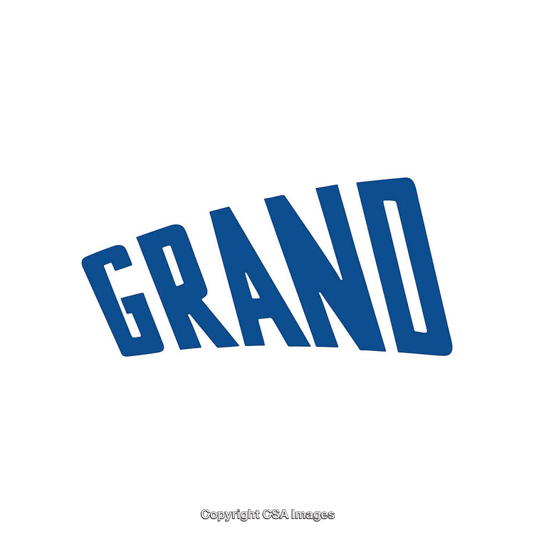 Bold Blue Text Design Featuring the Word Grand on White Background
