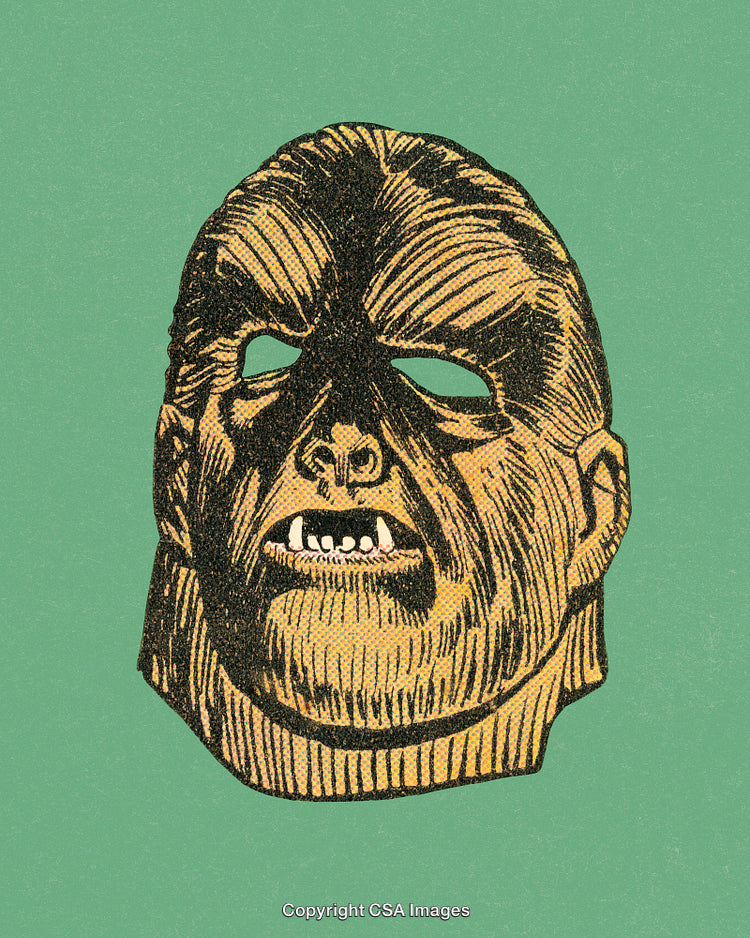 Stylized Comic Illustration of a Mask on a Green Background