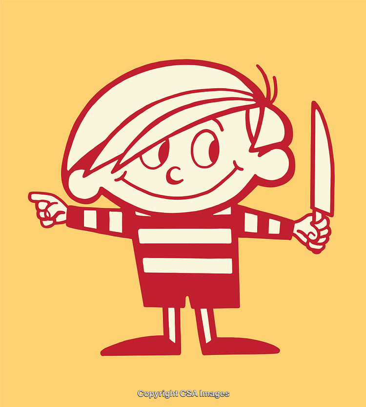 Cheerful Cartoon Character Holding a Knife in Minimalist Color Style